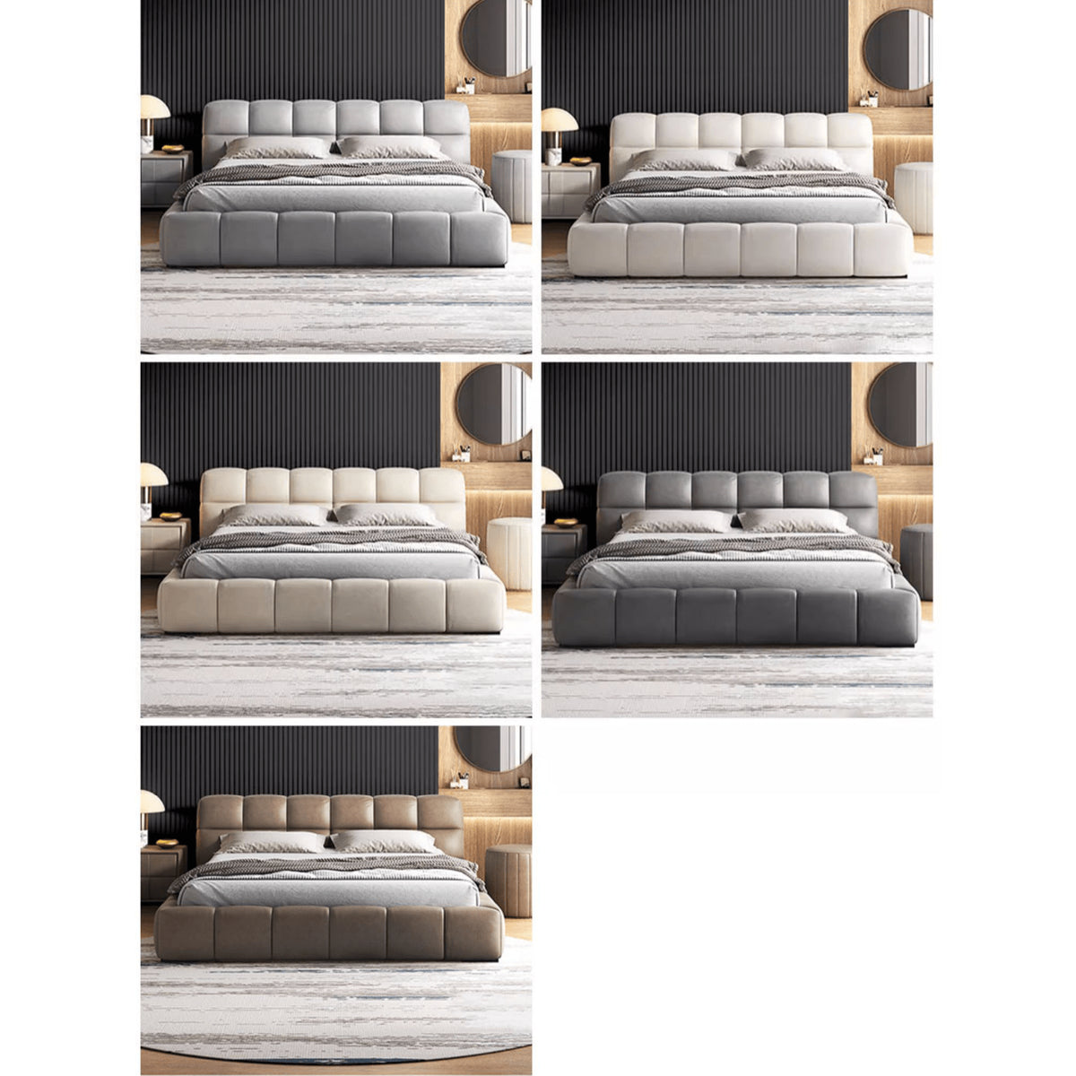 Modern Bed with Light Gray and Off White Techno Fabric for Stylish Comfort yw-215