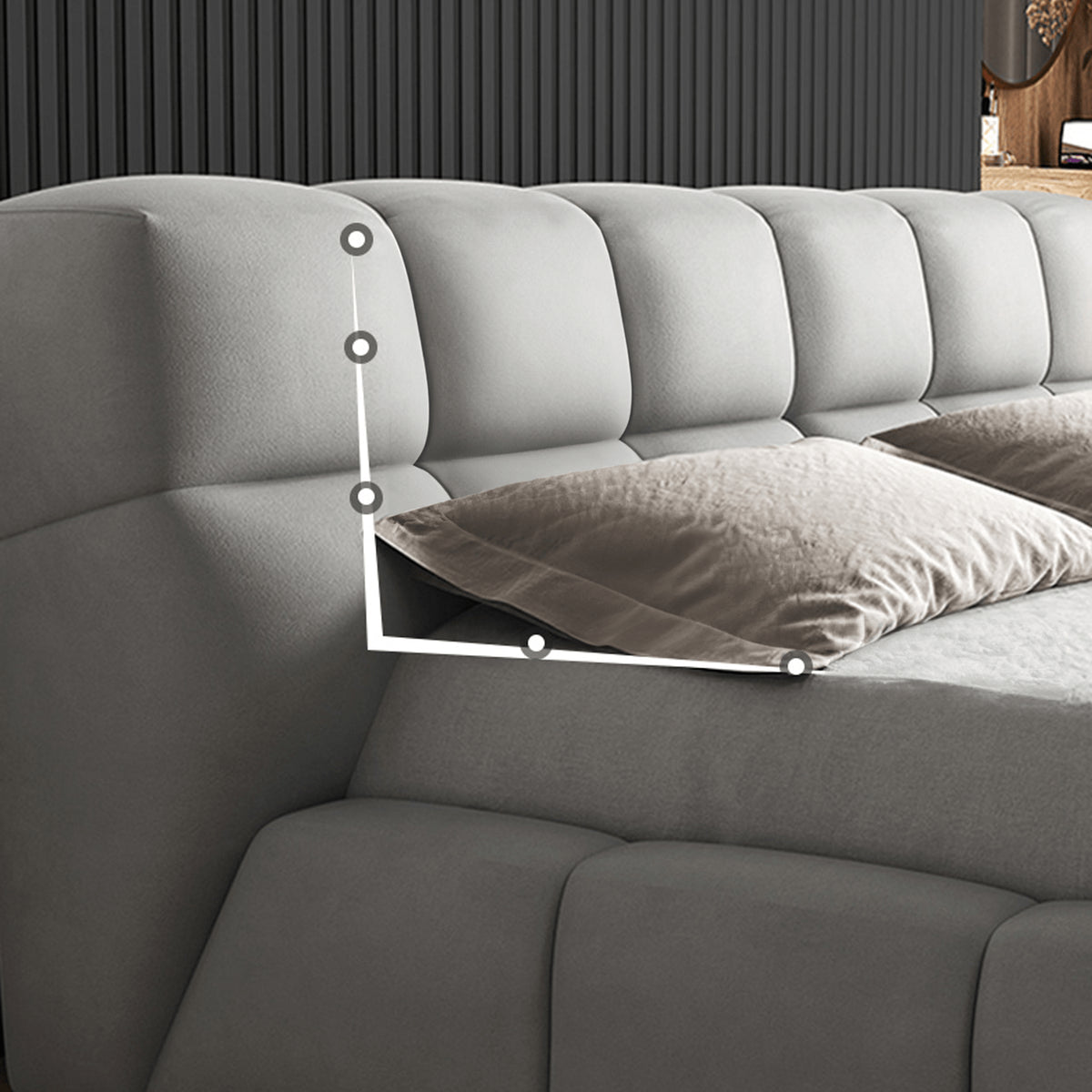 Modern Bed with Light Gray and Off White Techno Fabric for Stylish Comfort yw-215