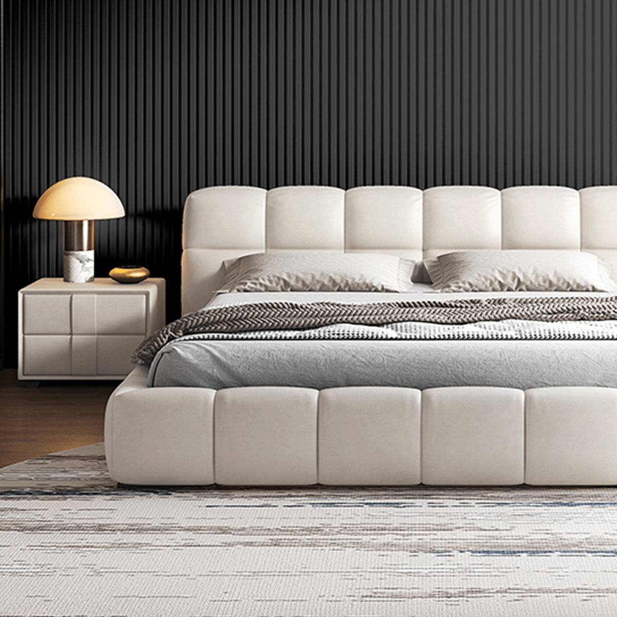 Modern Bed with Light Gray and Off White Techno Fabric for Stylish Comfort yw-215