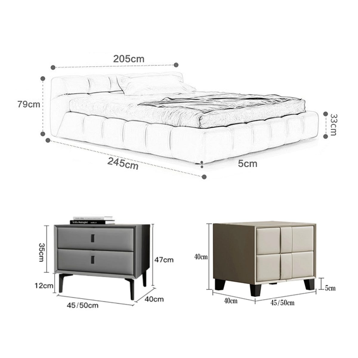 Modern Bed with Light Gray and Off White Techno Fabric for Stylish Comfort yw-215