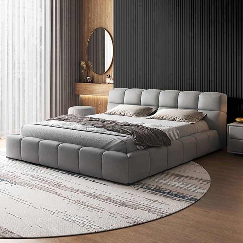 Modern Bed with Light Gray and Off White Techno Fabric for Stylish Comfort yw-215