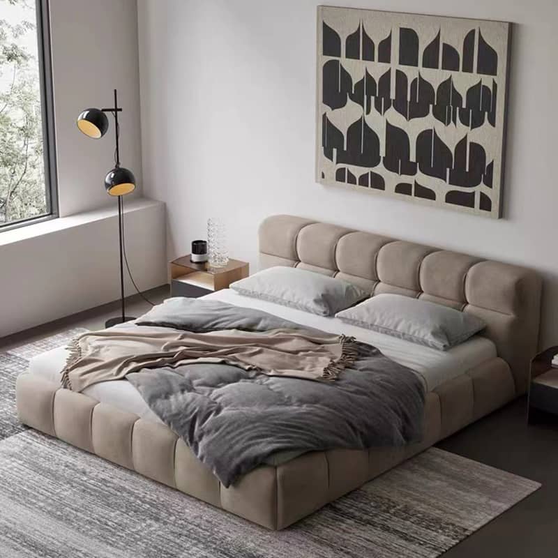 Modern Bed with Light Gray and Off White Techno Fabric for Stylish Comfort yw-215