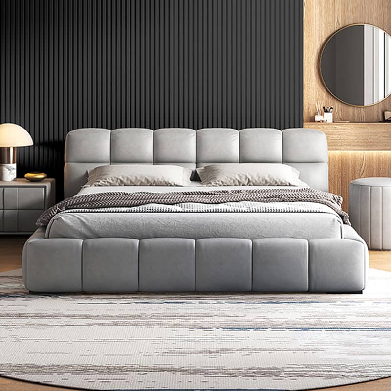 Modern Bed with Light Gray and Off White Techno Fabric for Stylish Comfort yw-215