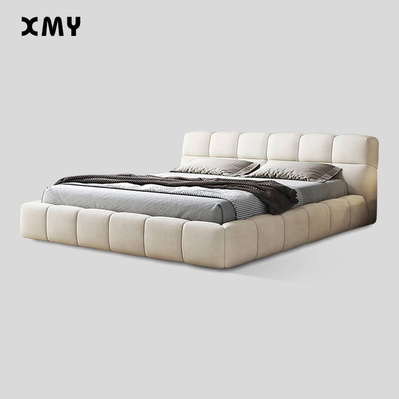 Modern Bed with Light Gray and Off White Techno Fabric for Stylish Comfort yw-215