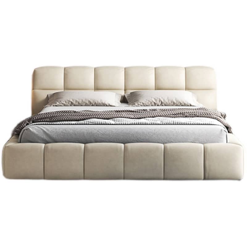 Modern Bed with Light Gray and Off White Techno Fabric for Stylish Comfort yw-215