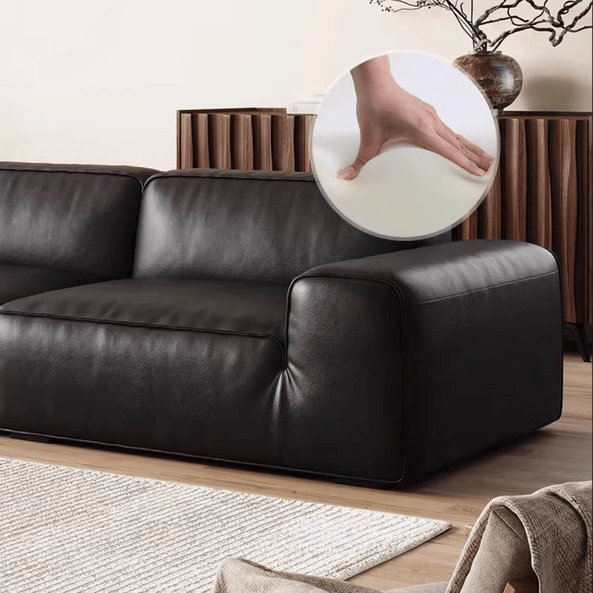 Luxurious White & Black Cowhide Leather Velvet Sofa with Pine Frame yw-216