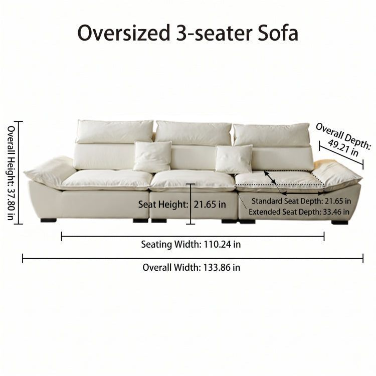 Sailboat-Inspired Fabric Sofa, Off-White Extra-Deep Couch with Solid Wood Frame for Spacious Living Room yw-217