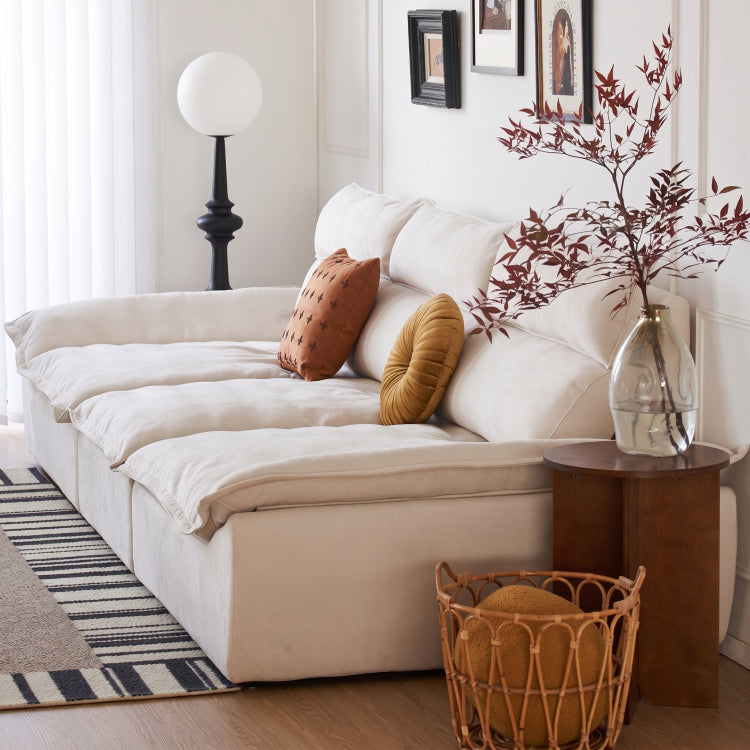 Sailboat-Inspired Fabric Sofa, Off-White Extra-Deep Couch with Solid Wood Frame for Spacious Living Room yw-217