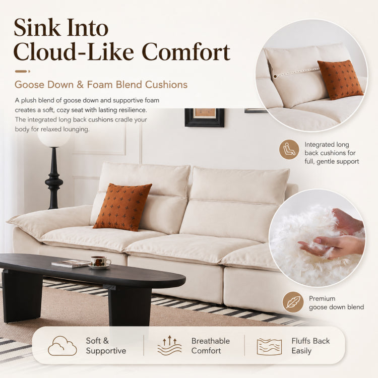 Sailboat-Inspired Fabric Sofa, Off-White Extra-Deep Couch with Solid Wood Frame for Spacious Living Room yw-217