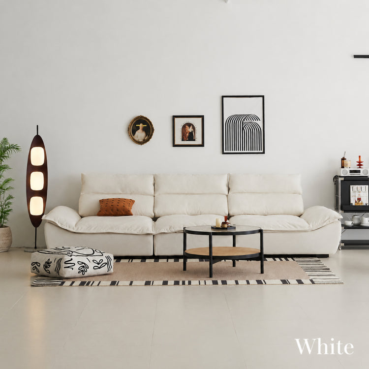 Sailboat-Inspired Fabric Sofa, Off-White Extra-Deep Couch with Solid Wood Frame for Spacious Living Room yw-217