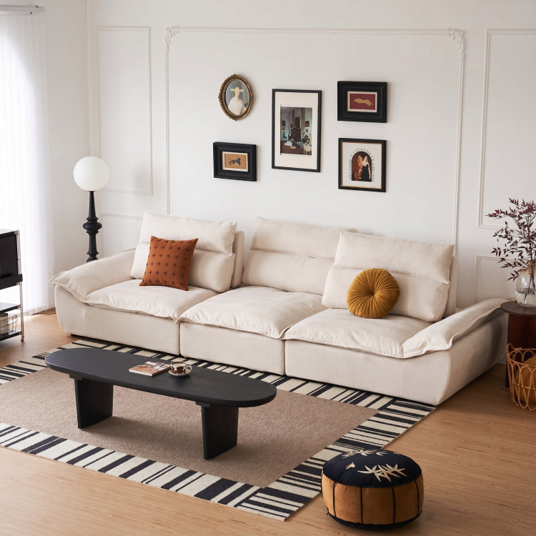 Sailboat-Inspired Fabric Sofa, Off-White Extra-Deep Couch with Solid Wood Frame for Spacious Living Room yw-217