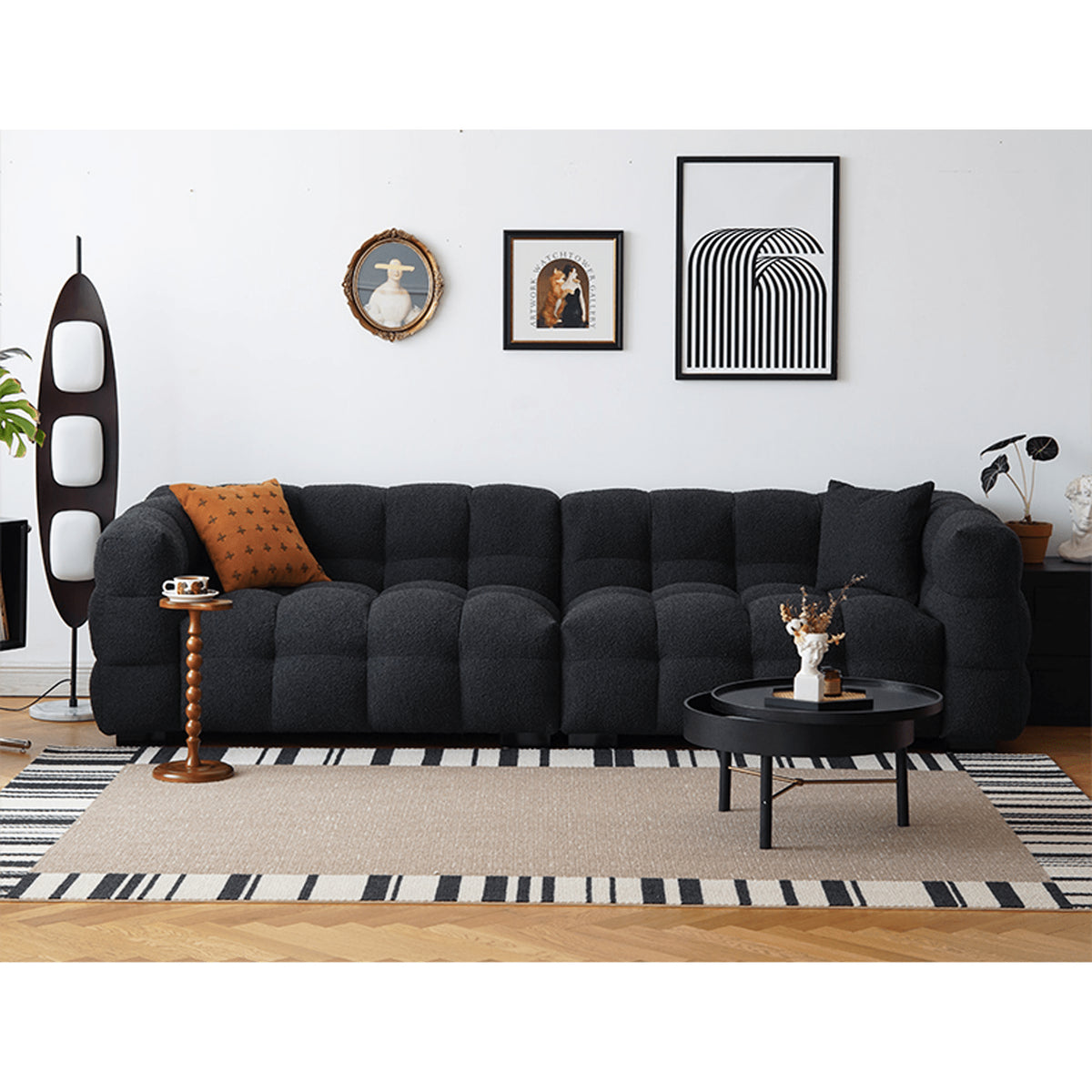 Modern Sofa with Black Faux Lambswool and White Pine Frame yw-218