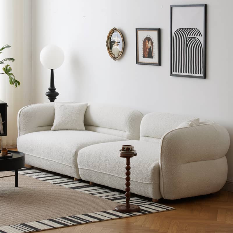 Luxurious White Faux Lambswool Sofa with Pine Wood Frame - Cozy and Elegant yw-219