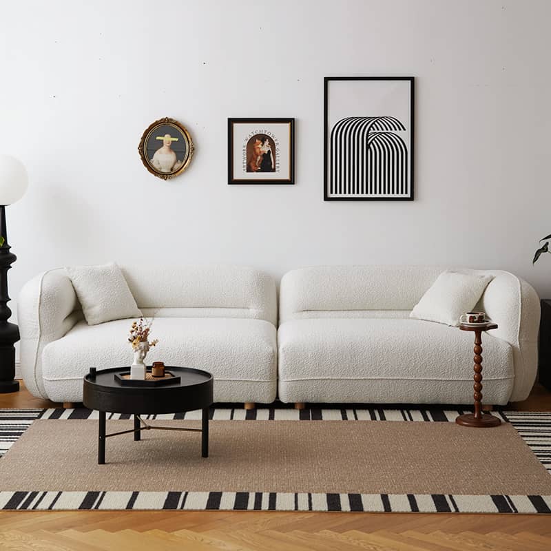 Luxurious White Faux Lambswool Sofa with Pine Wood Frame - Cozy and Elegant yw-219