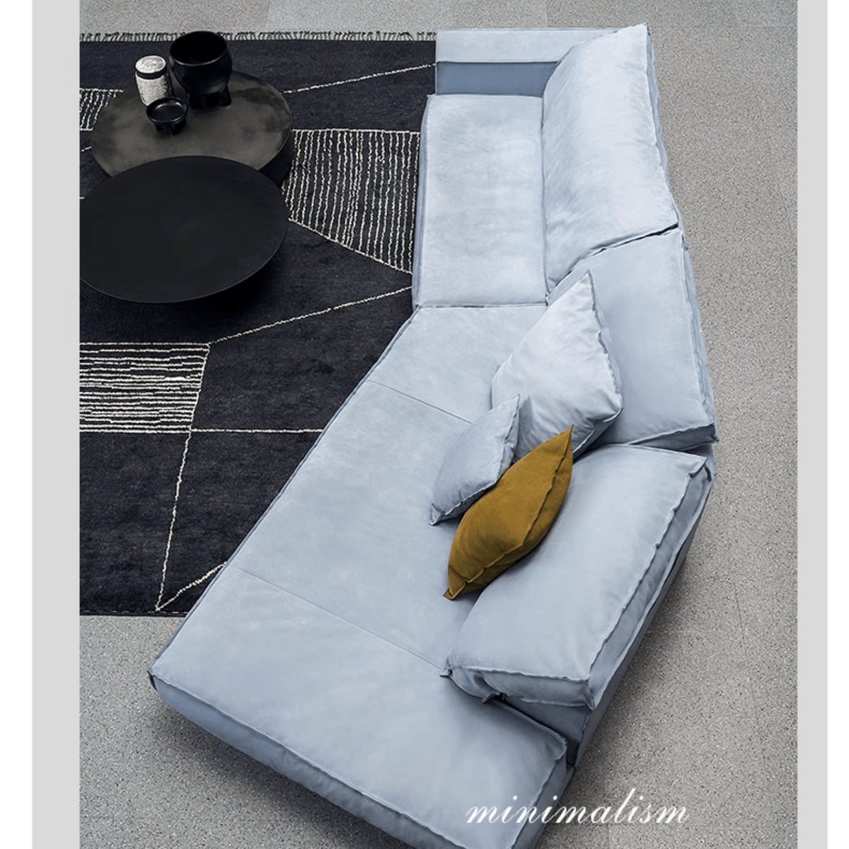 Stylish Light Blue & Black Techno Fabric Sofa with Pine Velvet Finish yw-220