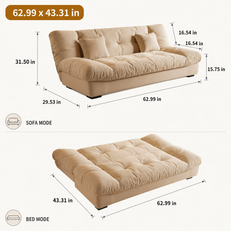 Soft Velvet Sofa Bed, Foldable 2-in-1 Sleeper Couch with Washable Cover, Single/Double Size, Cream Style zf-0429-1