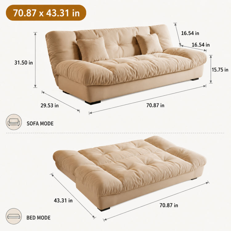 Soft Velvet Sofa Bed, Foldable 2-in-1 Sleeper Couch with Washable Cover, Single/Double Size, Cream Style zf-0429-1