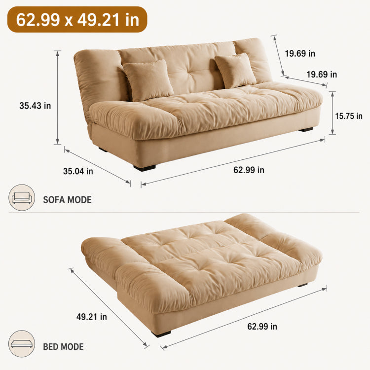 Soft Velvet Sofa Bed, Foldable 2-in-1 Sleeper Couch with Washable Cover, Single/Double Size, Cream Style zf-0429-1