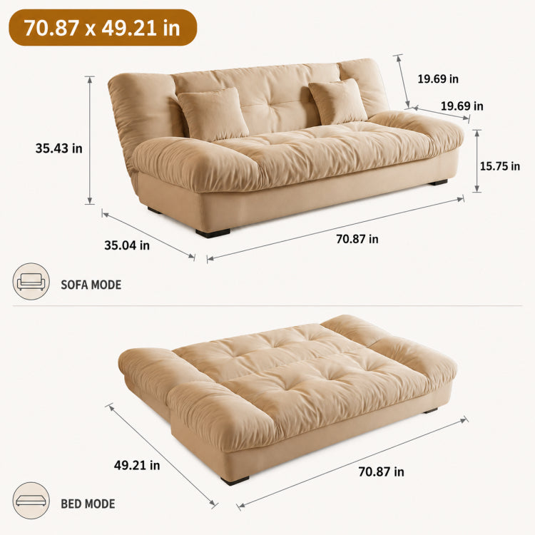 Soft Velvet Sofa Bed, Foldable 2-in-1 Sleeper Couch with Washable Cover, Single/Double Size, Cream Style zf-0429-1