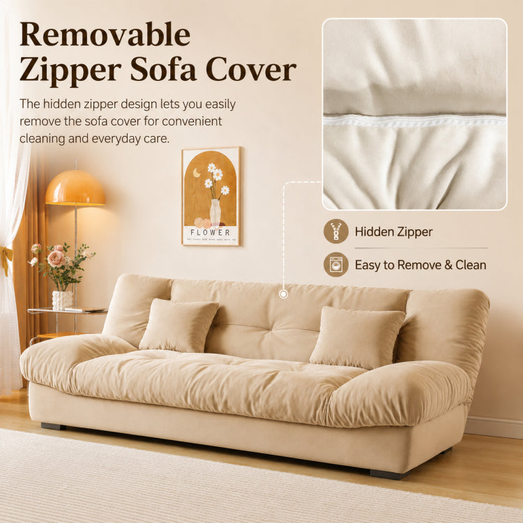 Soft Velvet Sofa Bed, Foldable 2-in-1 Sleeper Couch with Washable Cover, Single/Double Size, Cream Style zf-0429-1