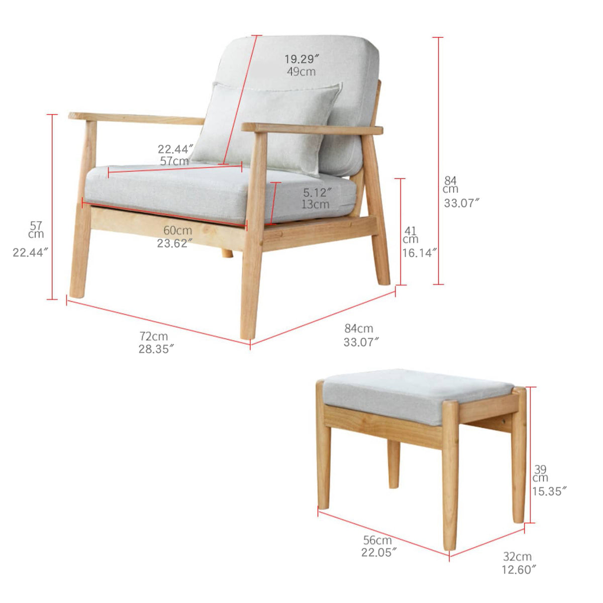 Stylish Off-White Gray Stool with Rubber Wood Legs and Soft Fabric Seat zsjj-158