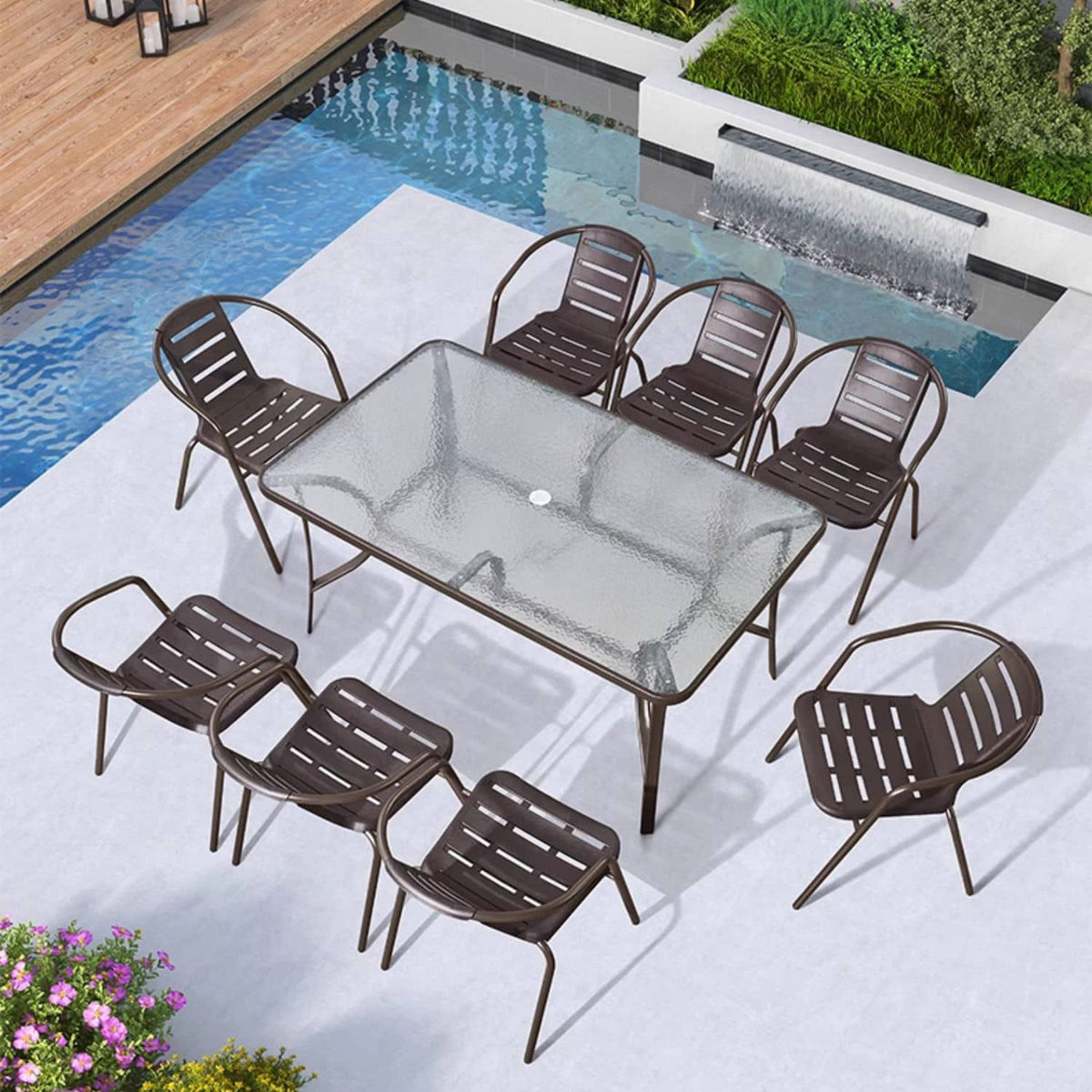 Elegant Dark Brown PE Rattan Table with Sturdy Galvanized Steel Frame zy-029