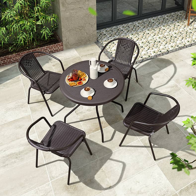 Sleek Modern Chair: Brown Black PVC with Galvanized Steel Frame and PE Rattan Detailing zy-149