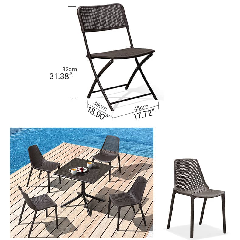 Sleek Modern Chair: Brown Black PVC with Galvanized Steel Frame and PE Rattan Detailing zy-149