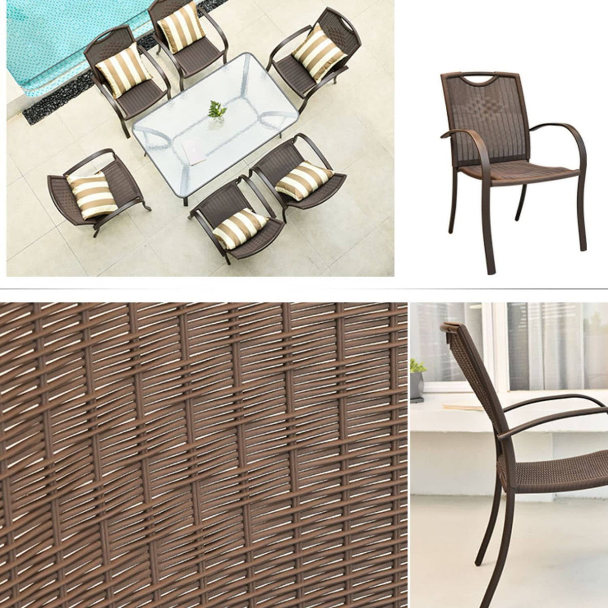 Sleek Modern Chair: Brown Black PVC with Galvanized Steel Frame and PE Rattan Detailing zy-149