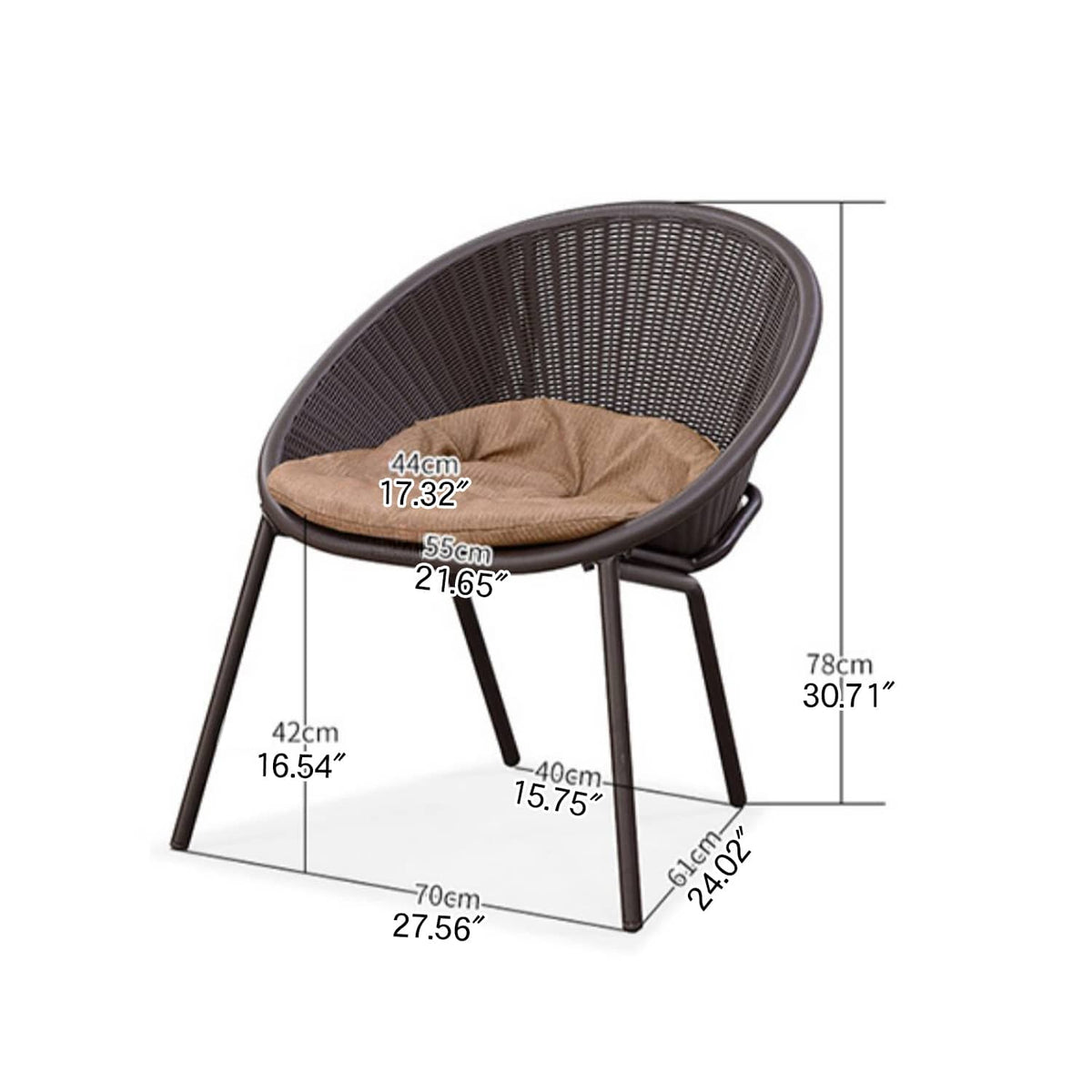 Sleek Modern Chair: Brown Black PVC with Galvanized Steel Frame and PE Rattan Detailing zy-149