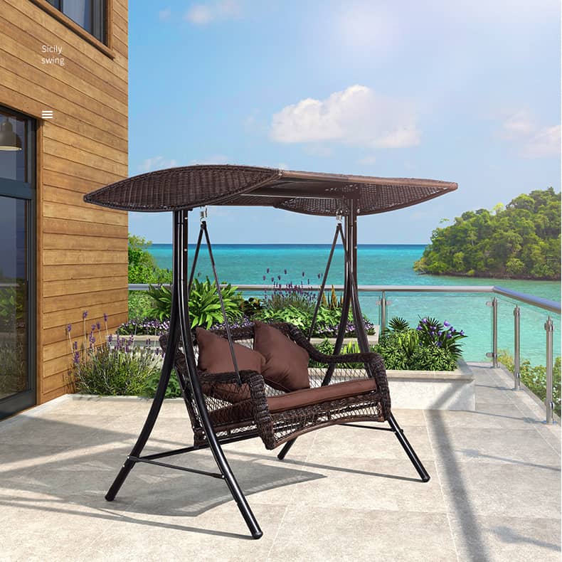 Stylish Outdoor Swing Chair in Brown PE Rattan with Sturdy Galvanized Steel Frame zy-154