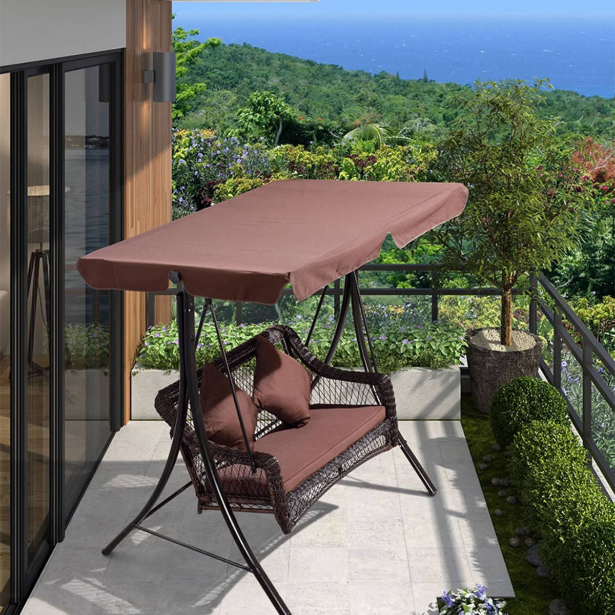 Stylish Outdoor Swing Chair in Brown PE Rattan with Sturdy Galvanized Steel Frame zy-154