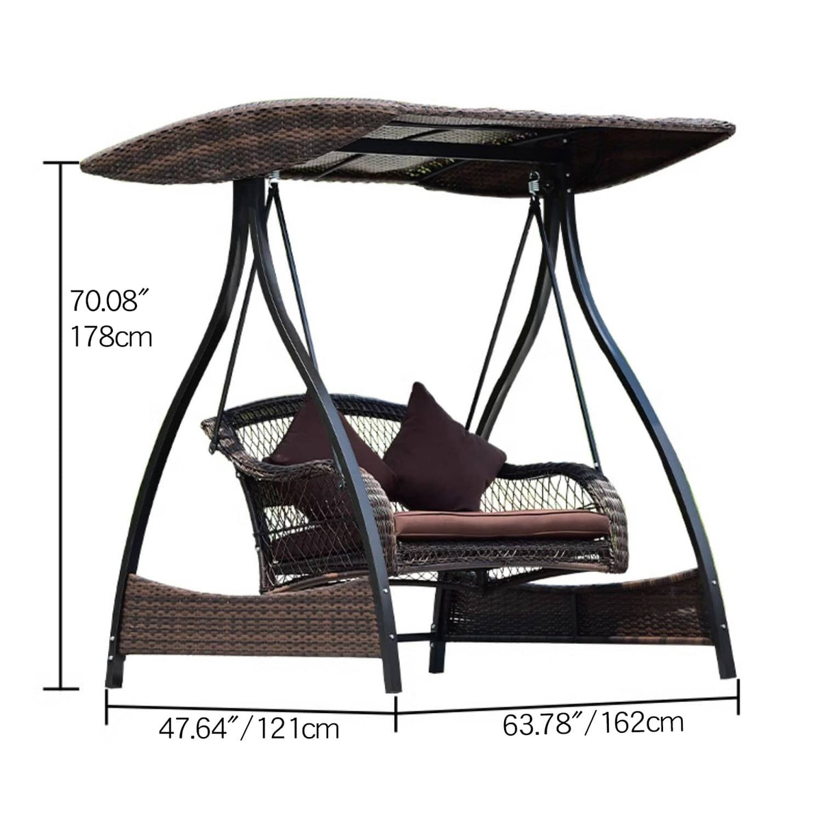 Stylish Outdoor Swing Chair in Brown PE Rattan with Sturdy Galvanized Steel Frame zy-154