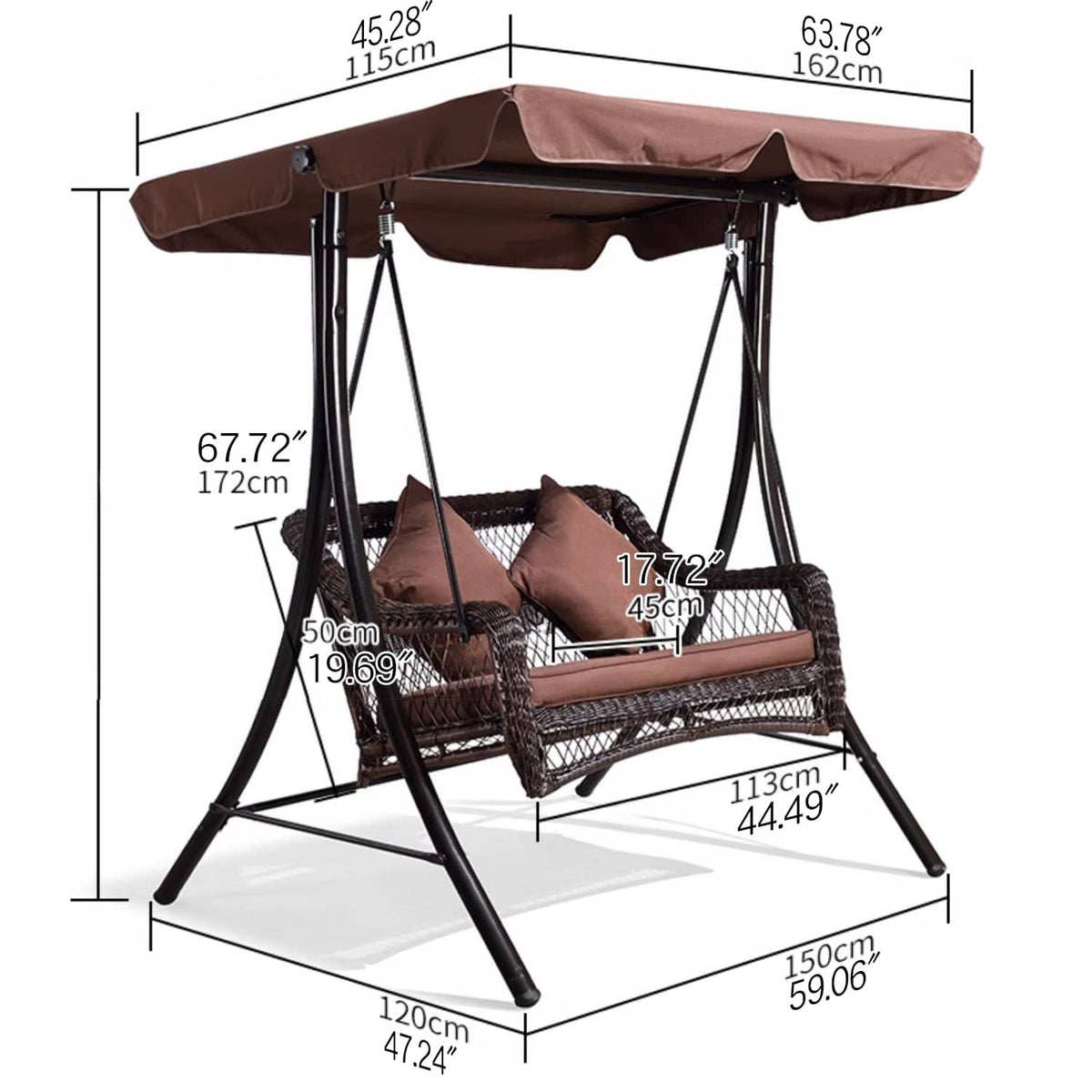 Stylish Outdoor Swing Chair in Brown PE Rattan with Sturdy Galvanized Steel Frame zy-154