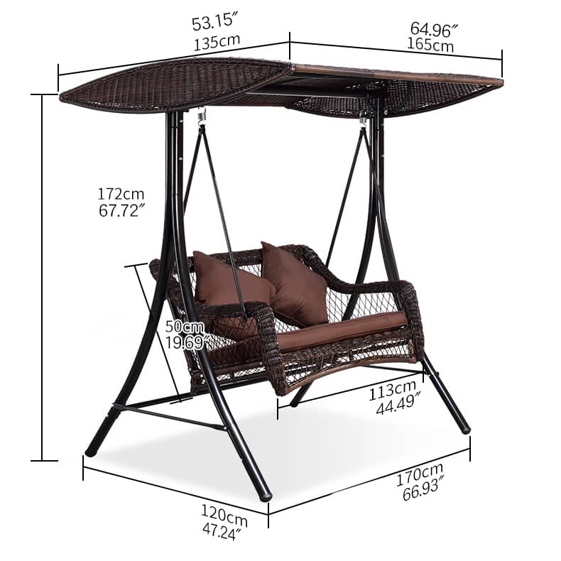 Stylish Outdoor Swing Chair in Brown PE Rattan with Sturdy Galvanized Steel Frame zy-154