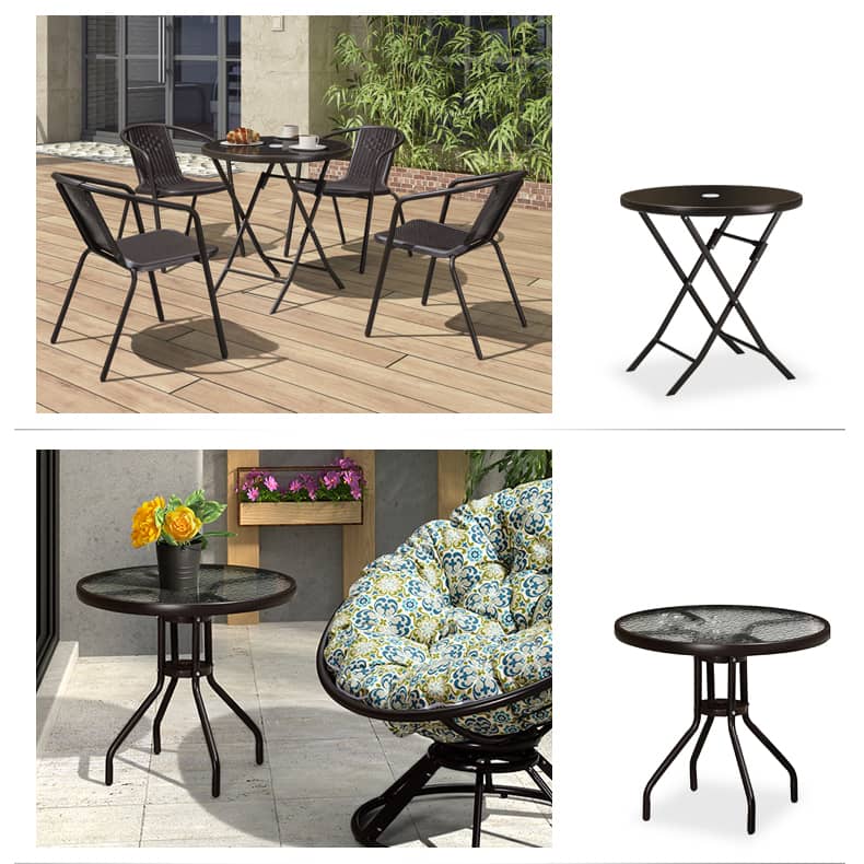 Stylish Modern Table with Black Glass Top and Durable Brown Steel Frame zy-268