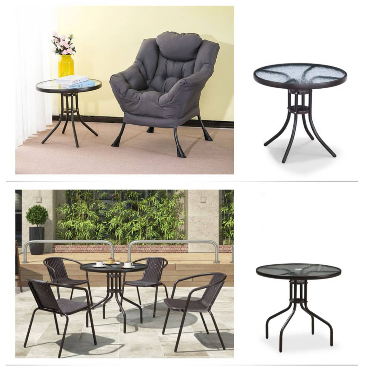 Stylish Modern Table with Black Glass Top and Durable Brown Steel Frame zy-268