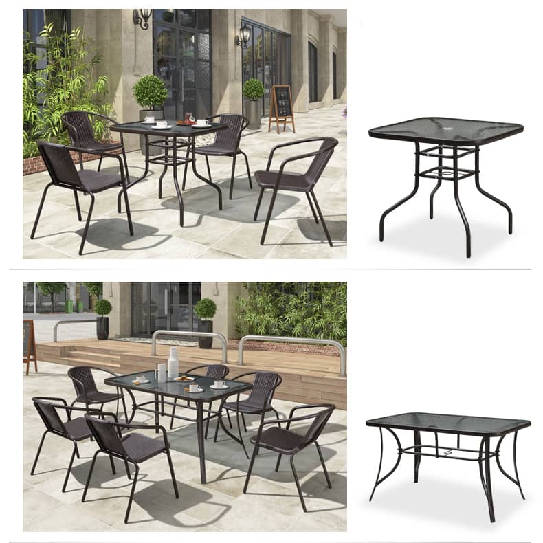 Stylish Modern Table with Black Glass Top and Durable Brown Steel Frame zy-268