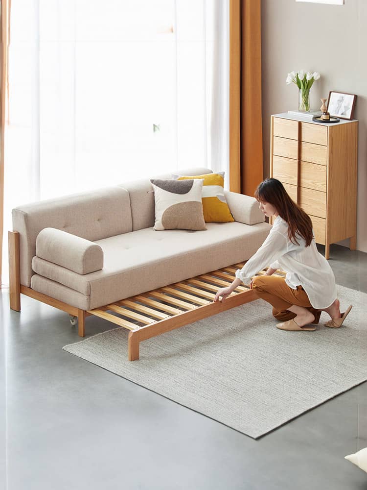 ソファー ナチュラルブラウン ナチュラルダークグレー オーク材 パイン 綿麻混紡 ysys-k3063-sofabed